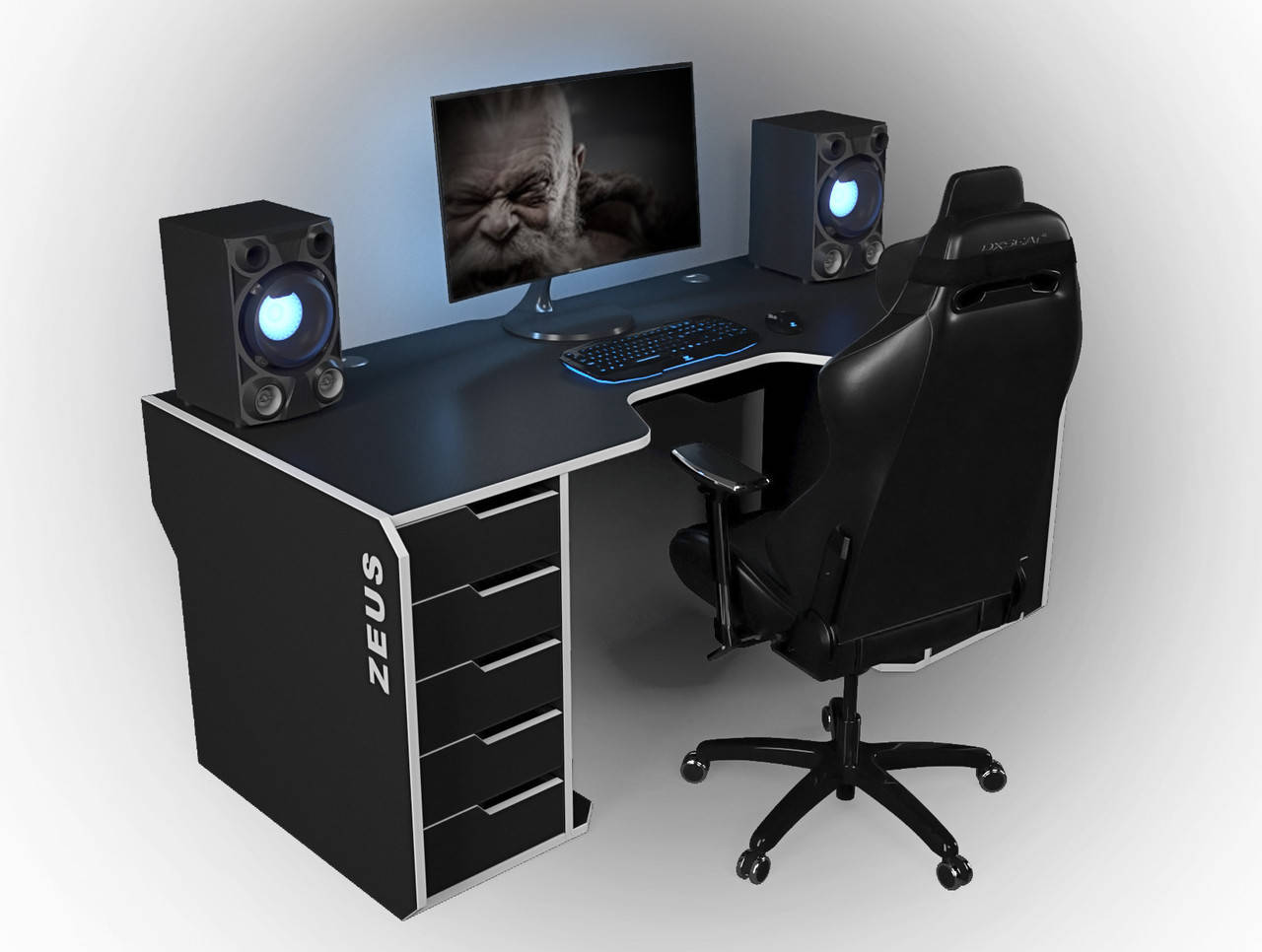 

Геймерский игровой стол Viking-1S ЛДСП Черный/Белый 160х85 (Zeus ТМ)