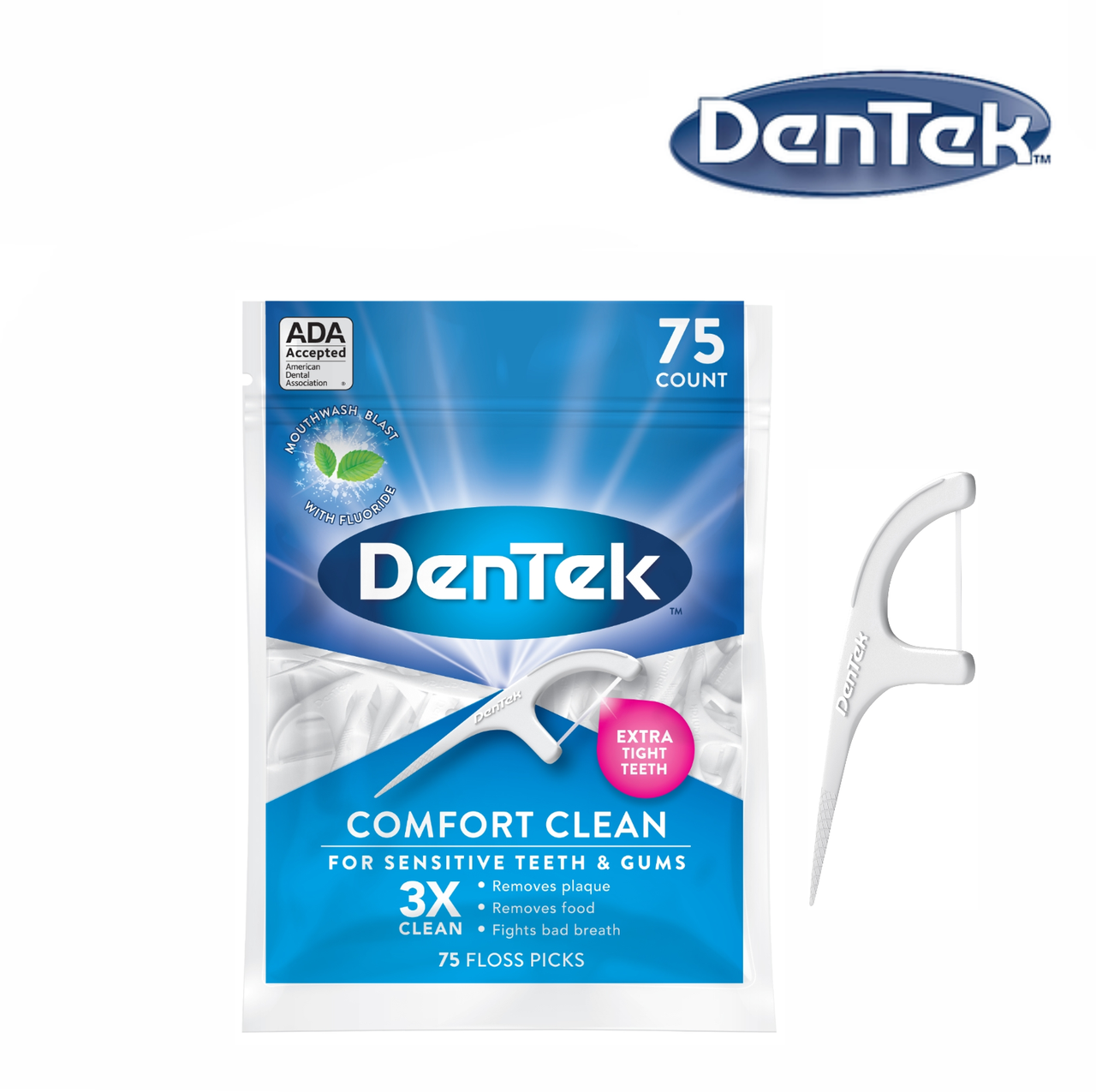 

DenTek Комфортное очищение Флосс-зубочистки, 75 шт.