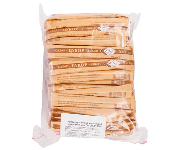 

Сахар в стиках тростниковый АТА 100 шт х 5 г
