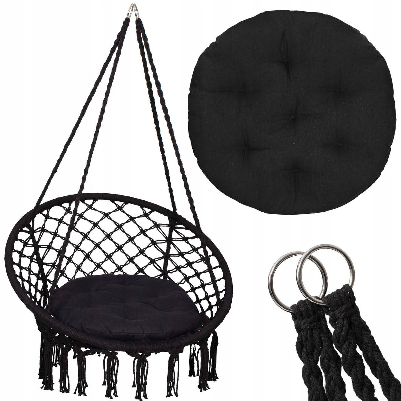 

Подвесное кресло-качели (плетеное) с подушкой Springos SPR0028 Black, Черный