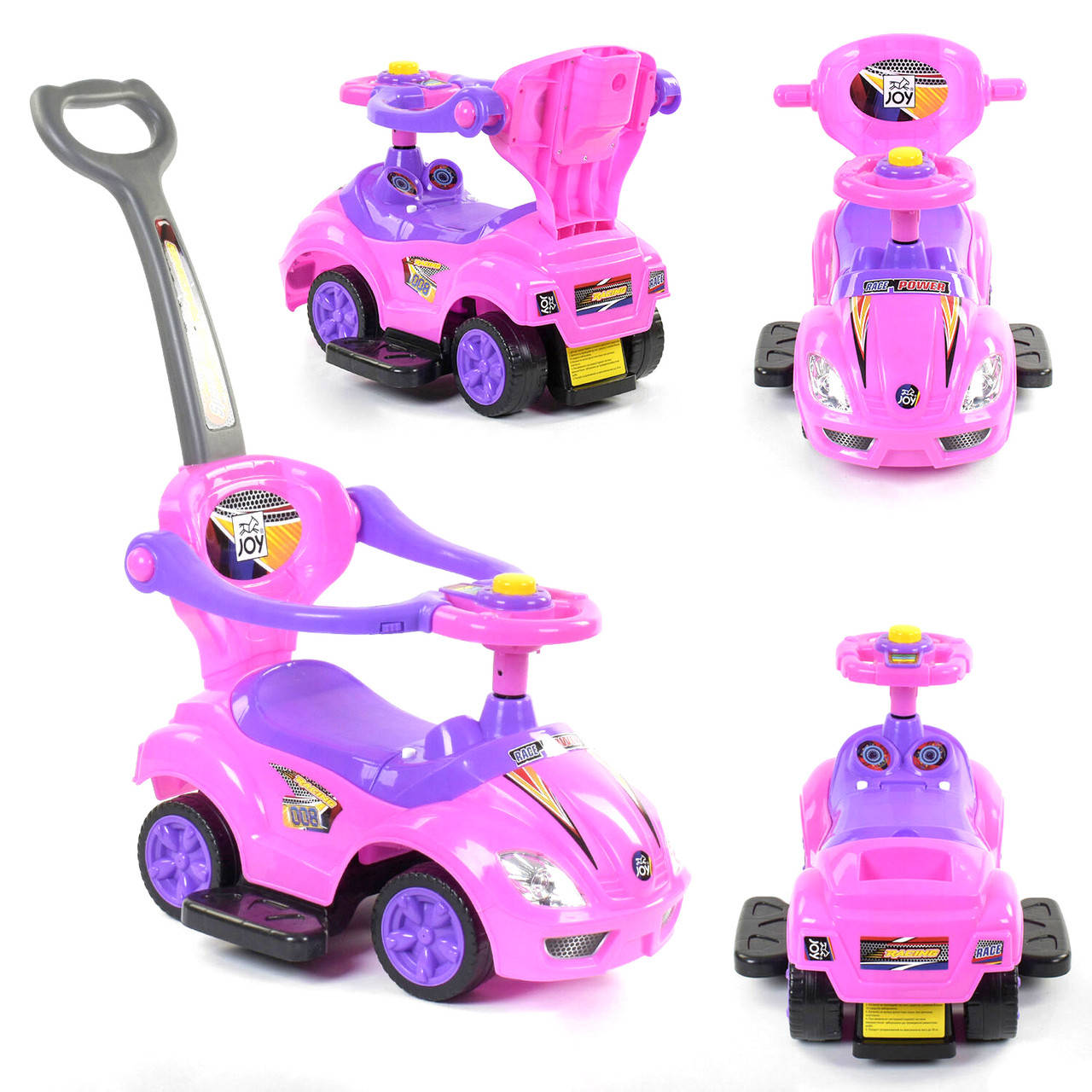 

Каталка-толокар с родительской ручкой Машинка JOY 3545 - Р Розовый