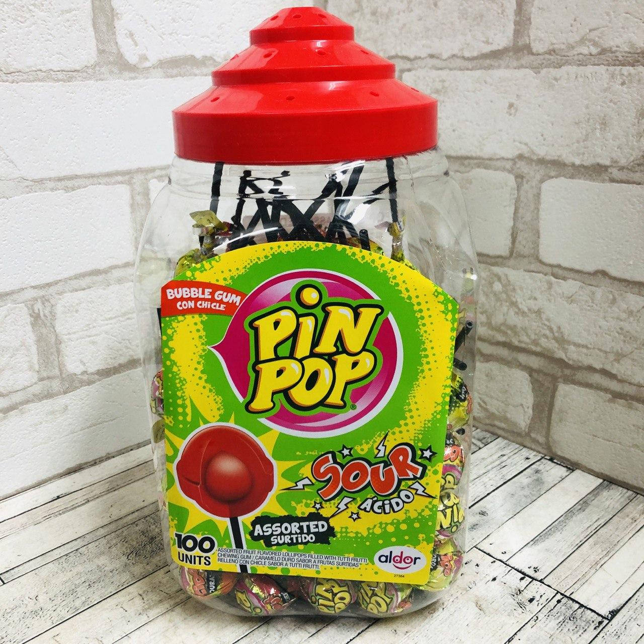 

Чупа Чупс (леденец на палочке) c КИСЛОЙ жевательной резинкой Pin Pop 100 шт