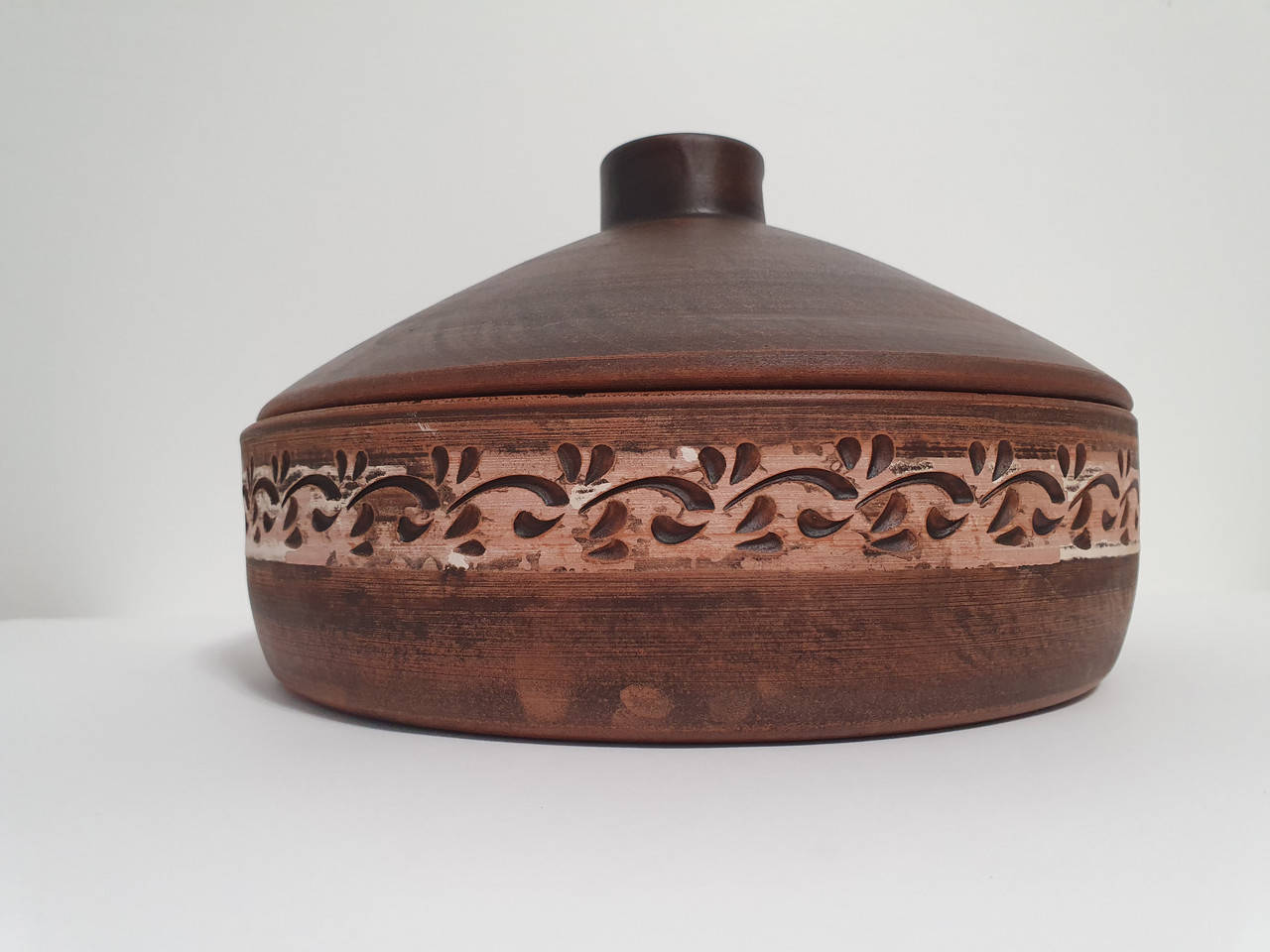 

Сковорода с крышкой, без ручек, из красной глины, (глиняная, керамическая), 002