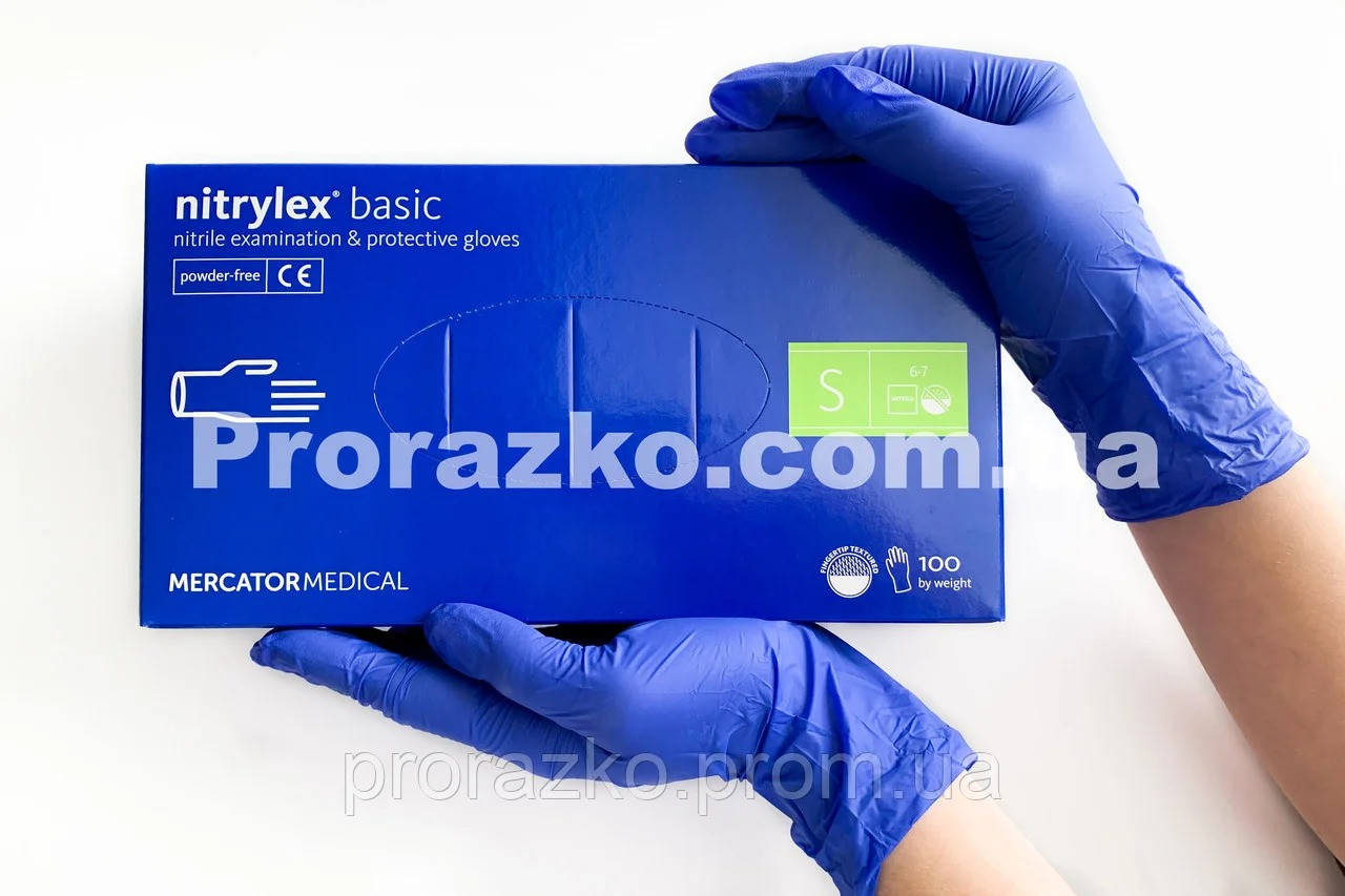 

Нитриловые перчатки Mercator Medical Nitrylex basic,  (6-7), синие, 100 шт, Синий