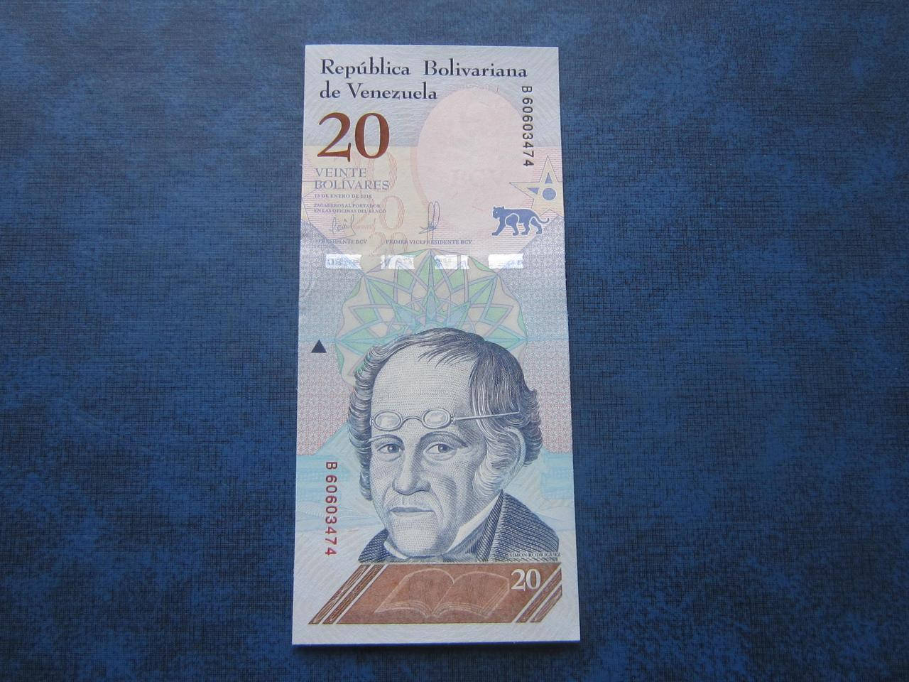 

Банкнота 20 боливаров Венесуэла 2018 фауна ягуар UNC пресс