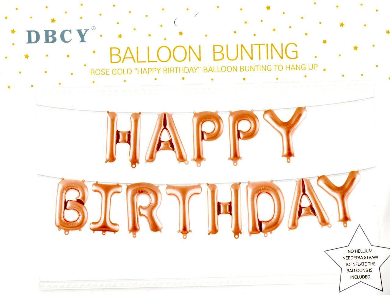 

Фольгированные буквы розовое золото HAPPY BIRTHDAY, 40 см
