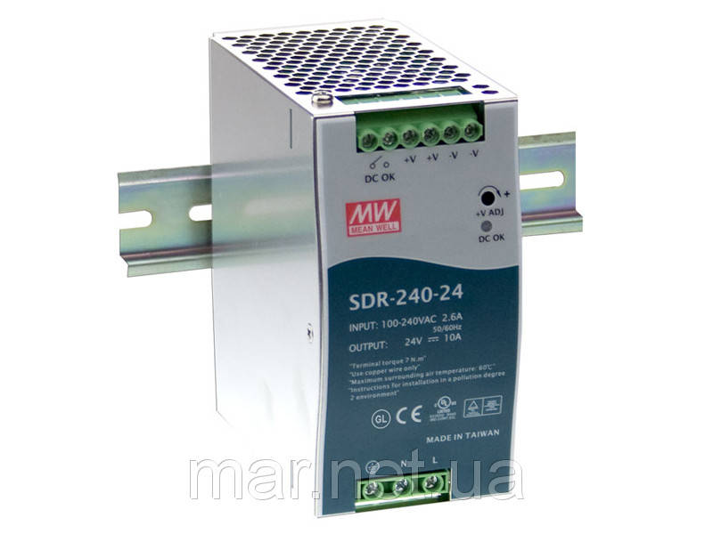

SDR-240-24 Блок питания Mean well 240вт, 24в,10A Din-рейка
