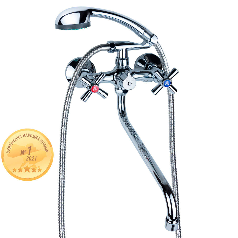 

Смеситель для ванны AQUATICA PM 1/2" гусак изогнутый дивертор встроенный картриджный (PM-2C457C), Металлик