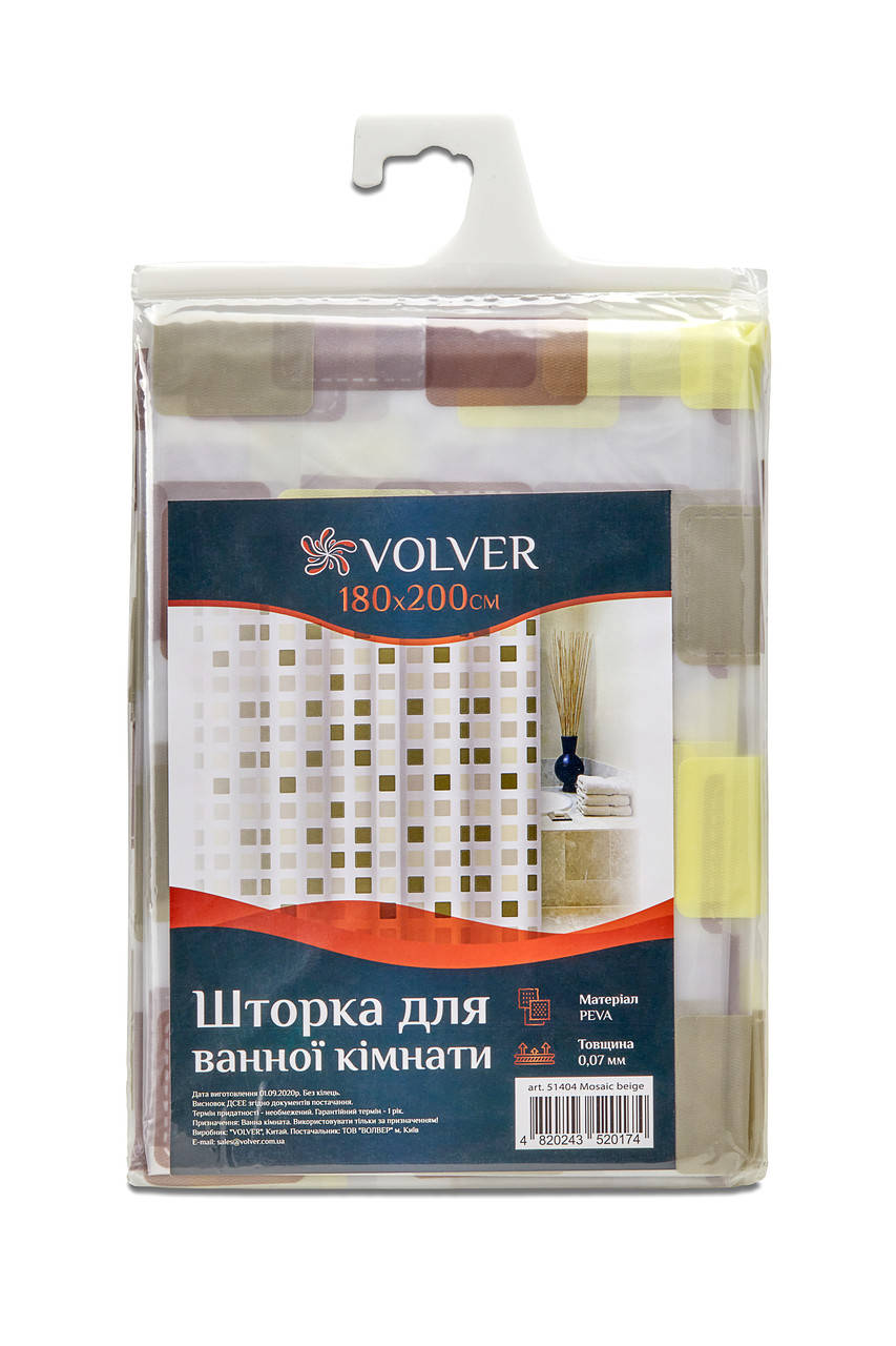 

Шторка для ванной и душа VOLVER Mosaic beige 180х200 см, Белый