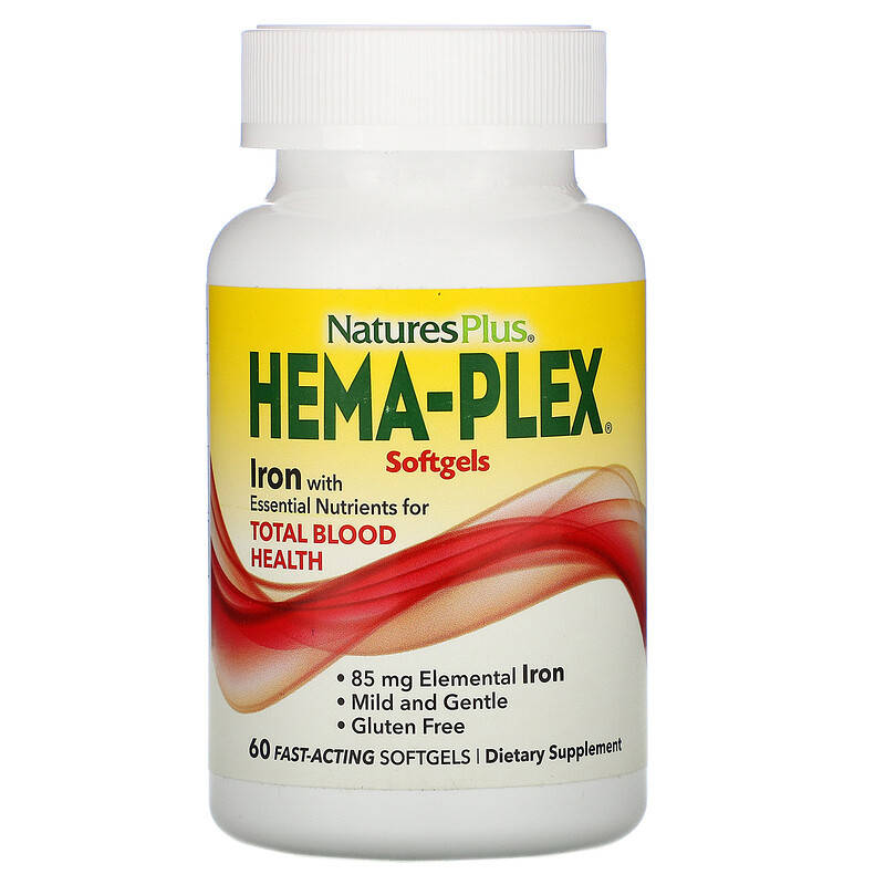 

Nature's Plus, Hema-Plex, комплекс с железом, 60 капсул быстрого действия