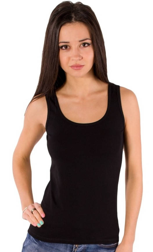 

Черная майка женская спортивная без рисунка хлопковая стрейч трикотажная летняя Украина, Черный