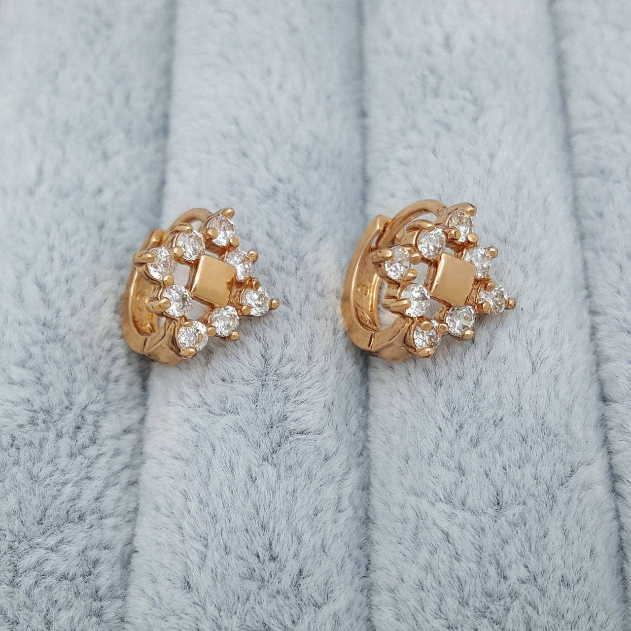

Серьги медзолото Xuping, Ромб с мелким цирконием, 14К