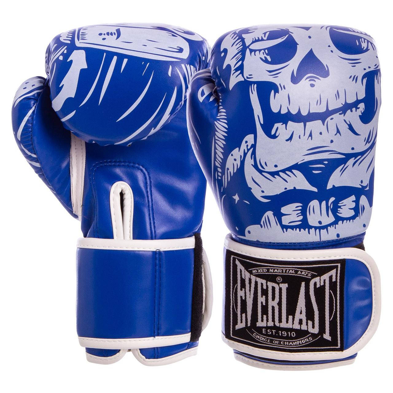 

Перчатки боксерские (8,10,12 oz) на липучке Everlast SKULL BO-5493 синий 12
