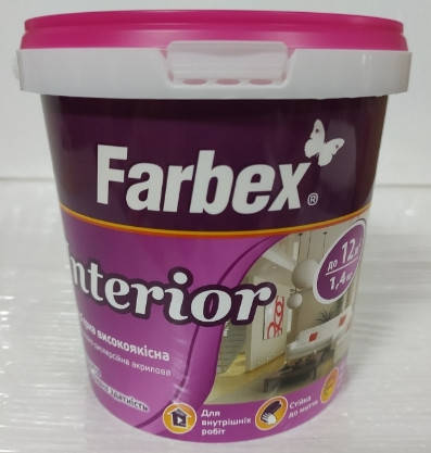

Краска интерьерная водно-дисперсионная моющаяся Farbex Interior 1,4 кг, Белый