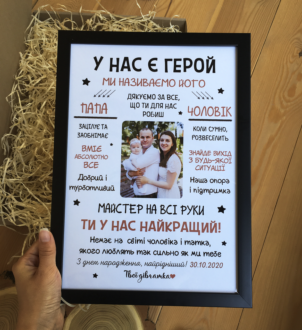 

Оригинальный подарок МУЖУ и ПАПЕ на день рождения с ФОТО / День Отца [Текст меняется] Плакат на рус. или укр.