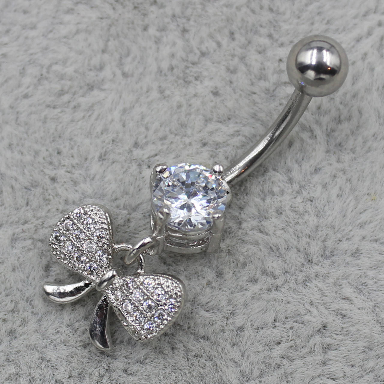 

Серьга банан пирсинг пупок серебристая из медицинской стали от Stainless Steel бантик размер 30х12 мм, Серебристый