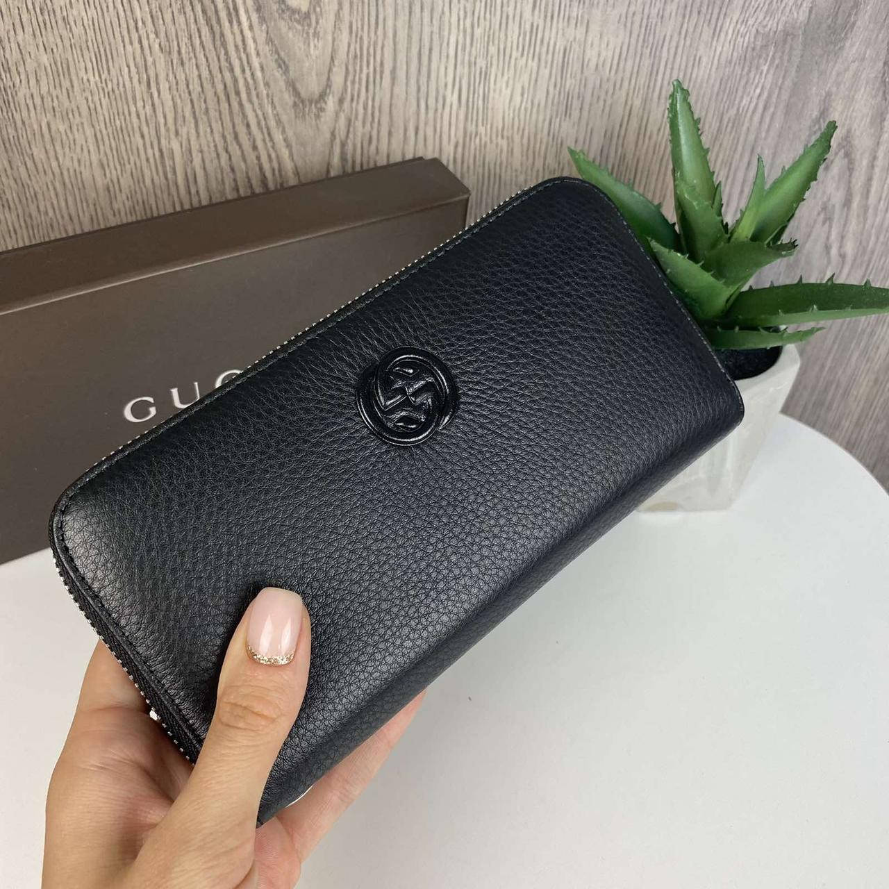 

Женский кожаный клатч кошелек в стиле Gucci Гучи черный из натуральной кожи Черный