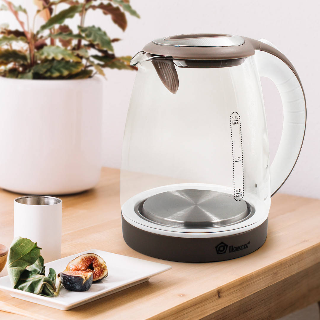 

Чайник Domotec MS 8113 Коричневый / Белый (1.8л, 2200Вт, стекло)