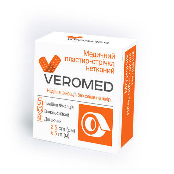 

Лейкопластырь в рулоне Veromed нетканный бумажный размер 2.5смх5м