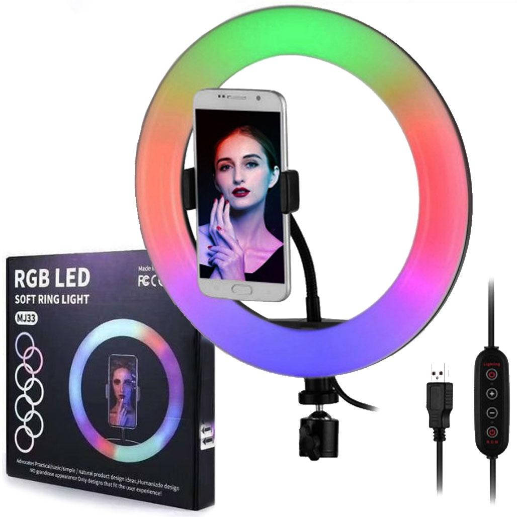 

Кольцевая лампа RGB 30 см с держателем под телефон SP12 / Студийный свет
