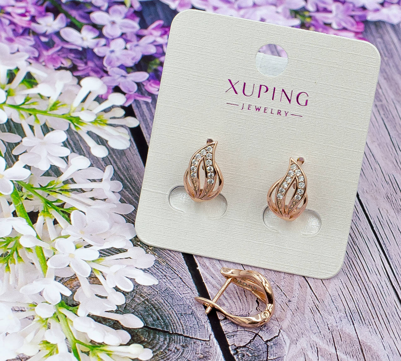 

Серьги Xuping с белыми фианитами - позолота РО.
