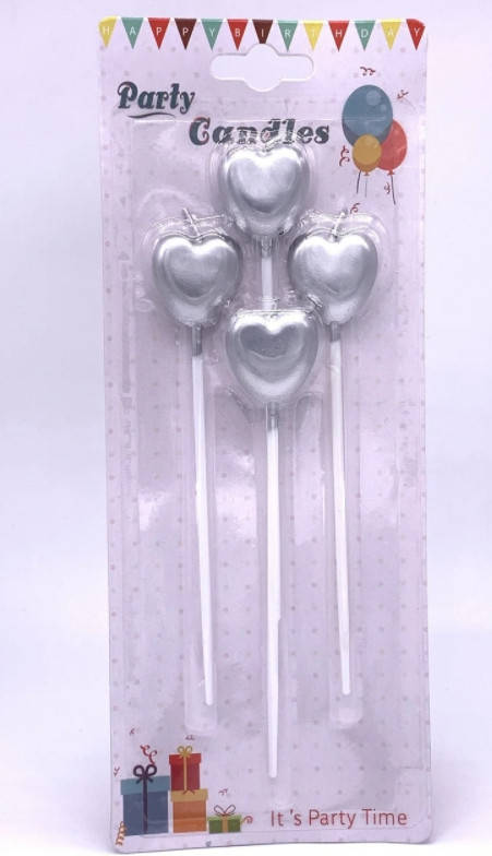 

Свечи для торта сердца серебро, 4 штуки
