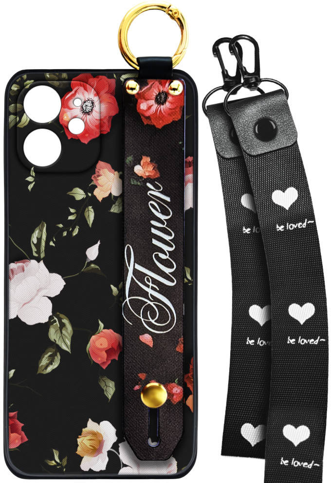 

Чехол SHLab iPhone 11 Flower Black + два ремешка с карабином (Айфон 11)