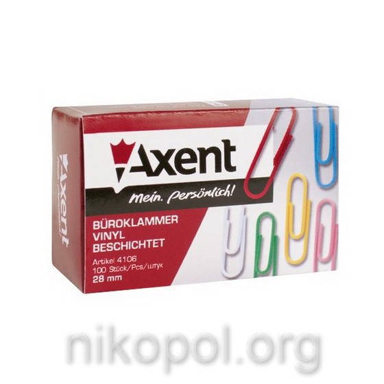 

Скрепки металлические 28мм круглые "Axent" 4106 100шт., разноцветные, Разные цвета