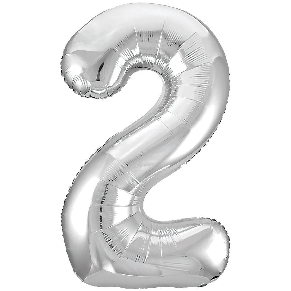 

Фольгированная цифра Slim STAR серебряный "2" 40 "(102см) в упаковке, Серебристый
