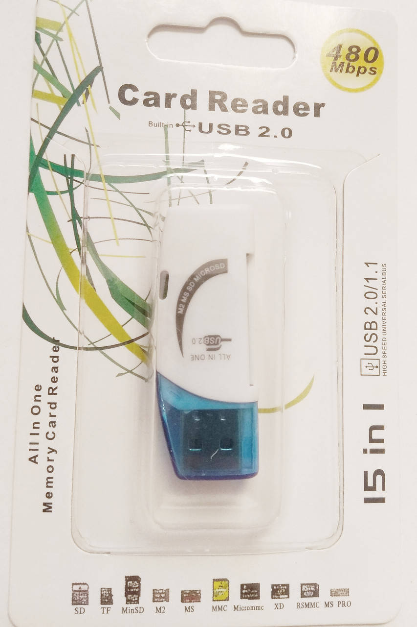 

Картридер USB MS M2 MMC Duo Mini SD все типы карт памяти, Разные цвета