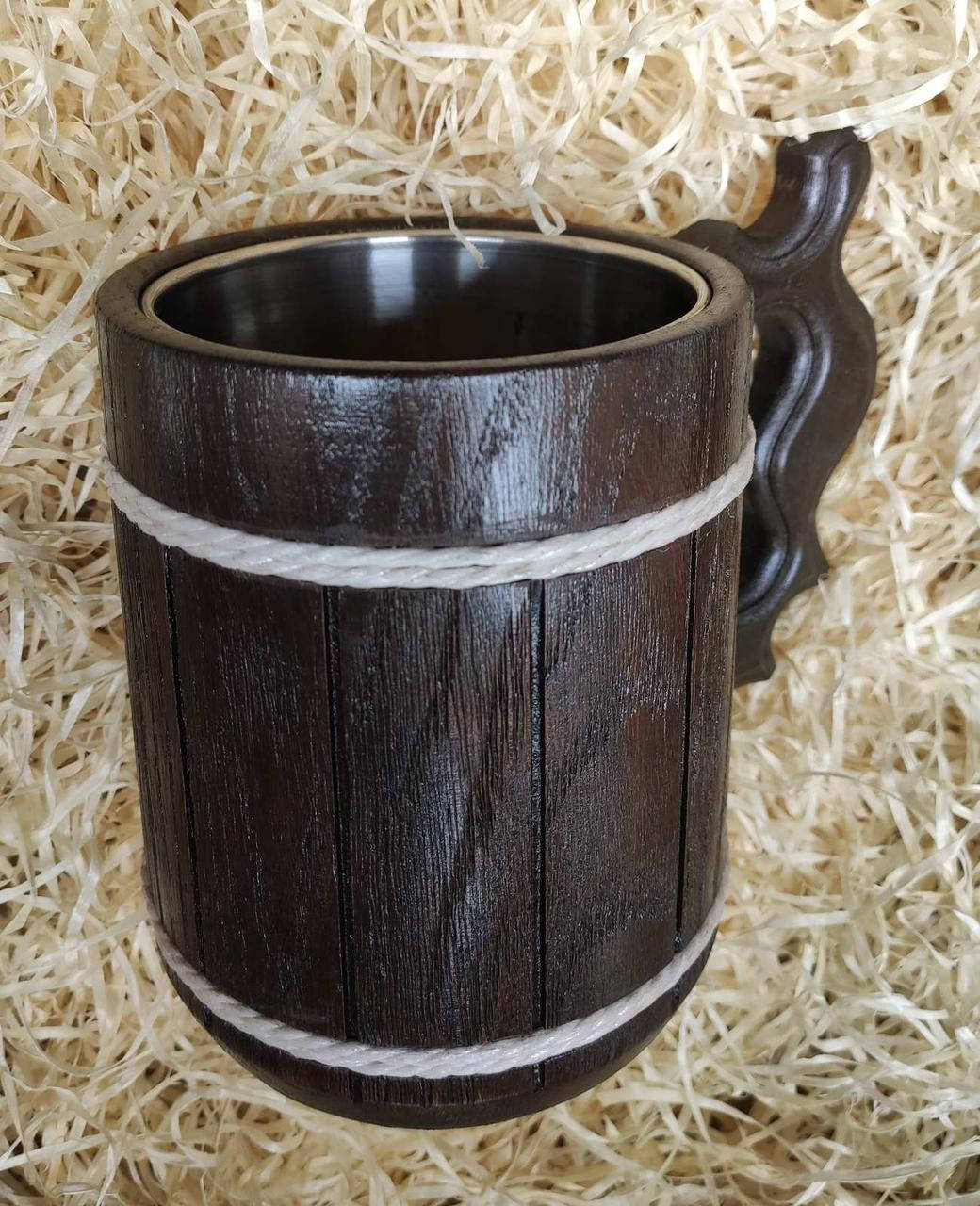 

Пивной бокал кружка из дерева 0,5л темный с веревкой