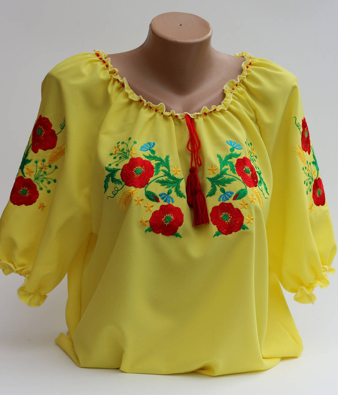 

Вишиванка, жіноча вишивана блузка на жовтому шифоні (Арт. 02886)