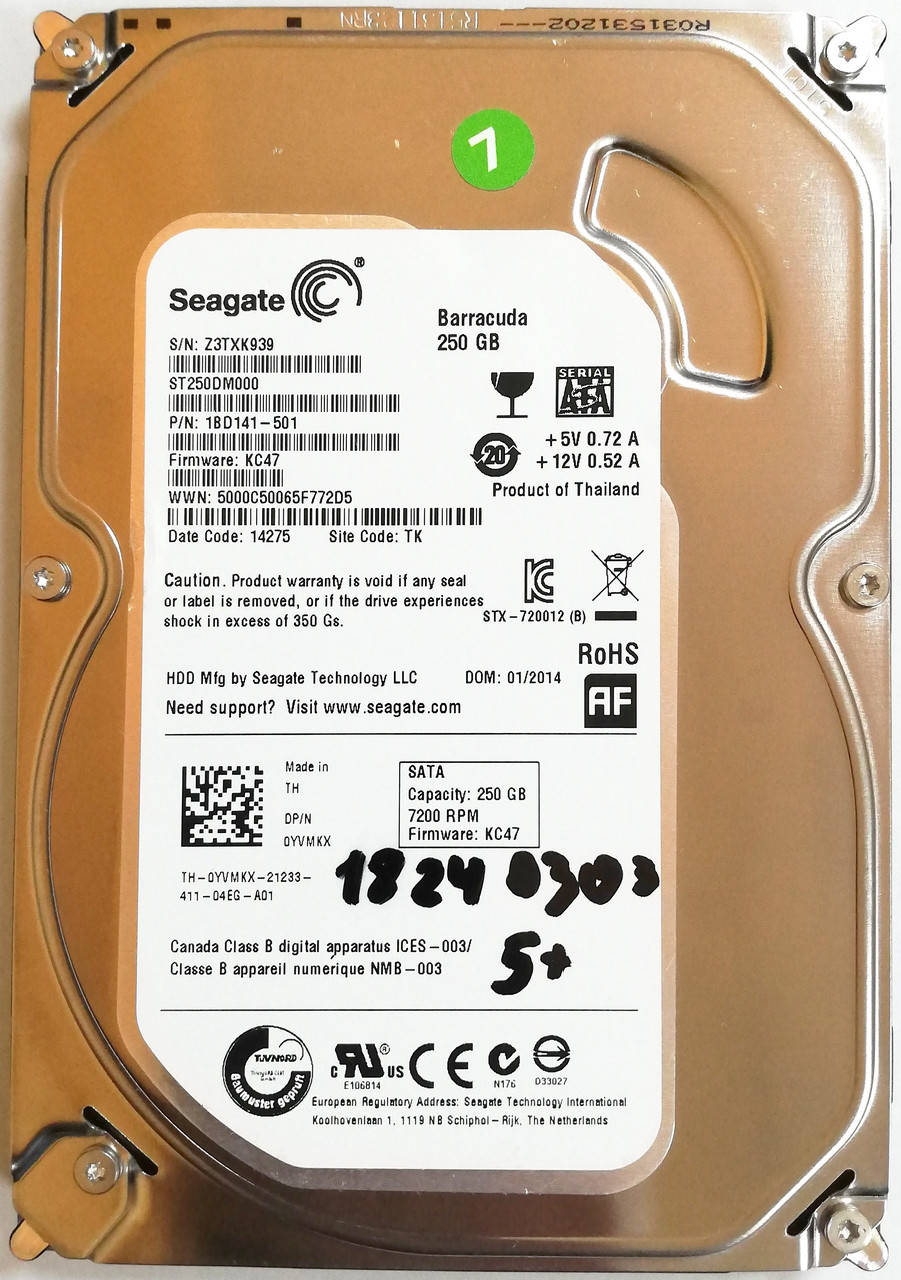 

Жесткий диск для компьютера Seagate Barracuda 250GB 3.5" 16MB 7200rpm (ST250DM000) 6Gb/s SATAIII Б/У