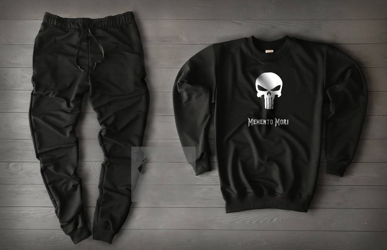 

Спортивный костюм мужской "Memento Mori" Black | Комплект осенний весенний Свитшот + Штаны ТОП качества, Черный