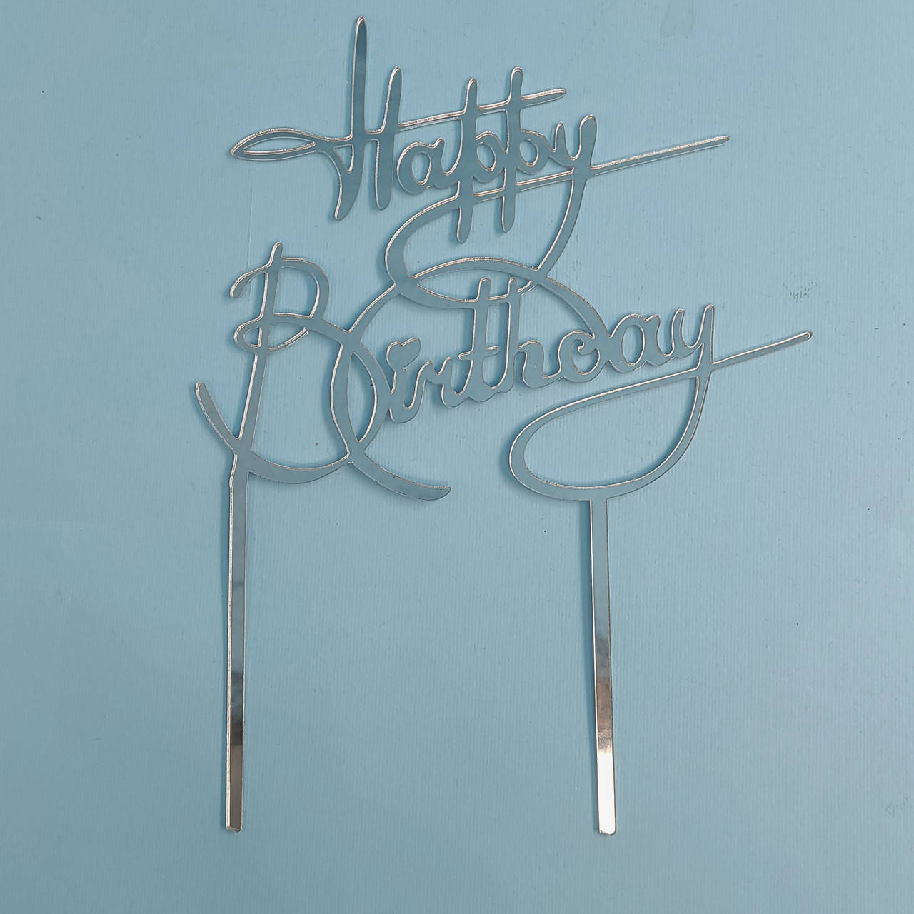 

Пластиковый топпер Happy birthday - серебро