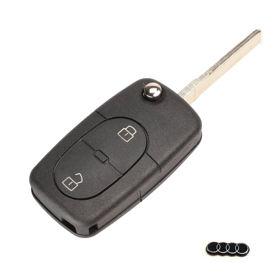 

Выкидной ключ Audi (2 кнопки/Жало/Логотип/CR2032)