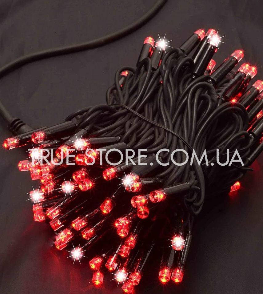 

Гирлянда уличная 100LED+FLASH, 10метров, Черный каучук 3,3мм, Красный цвет