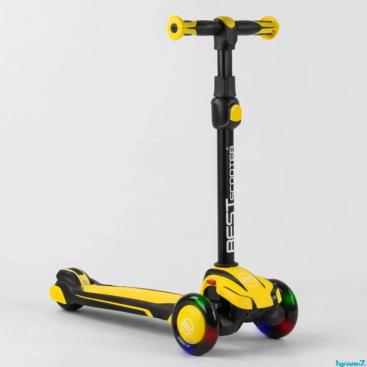 

Трехколесный складной самокат Best Scooter Maxi алюминиевый руль, 3 колеса PU со светом 120мм, желтый