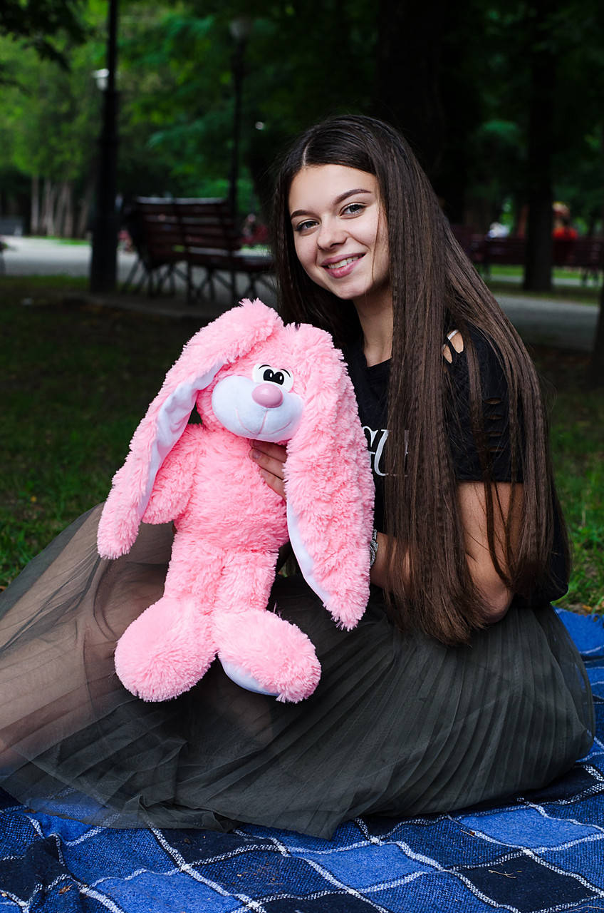 

Плюшевый кролик зайчик Тотти 45 см. розовый яркий