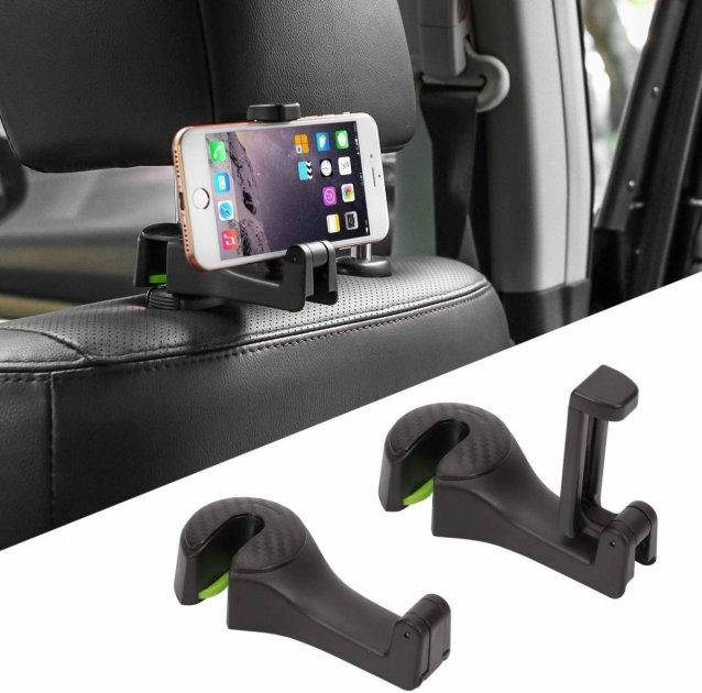 

Автодержатель для телефона 2 в 1 на подголовник с крючком Carhook