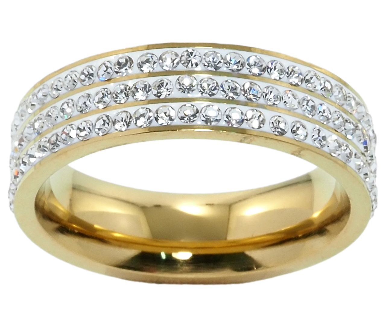 

Кольцо Xuping JEAN GOUJON Позолота 14K "Три дорожки циркония, шир.6мм" р.17.5,18,19