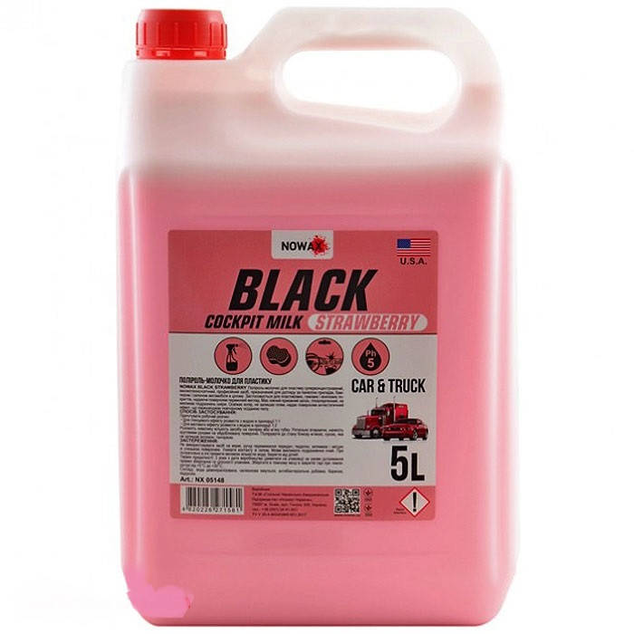 

Полироль для салона автомобиля Black Cockpit Milk 5 л для пластика с ароматом клубники Nowax NX05148, Черный