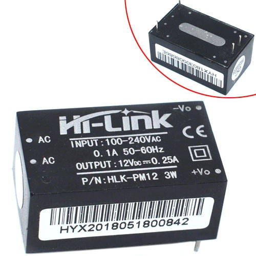 

Преобразователь напряжения компактный AC-DC 220В-12В 0.25А HLK-PM12