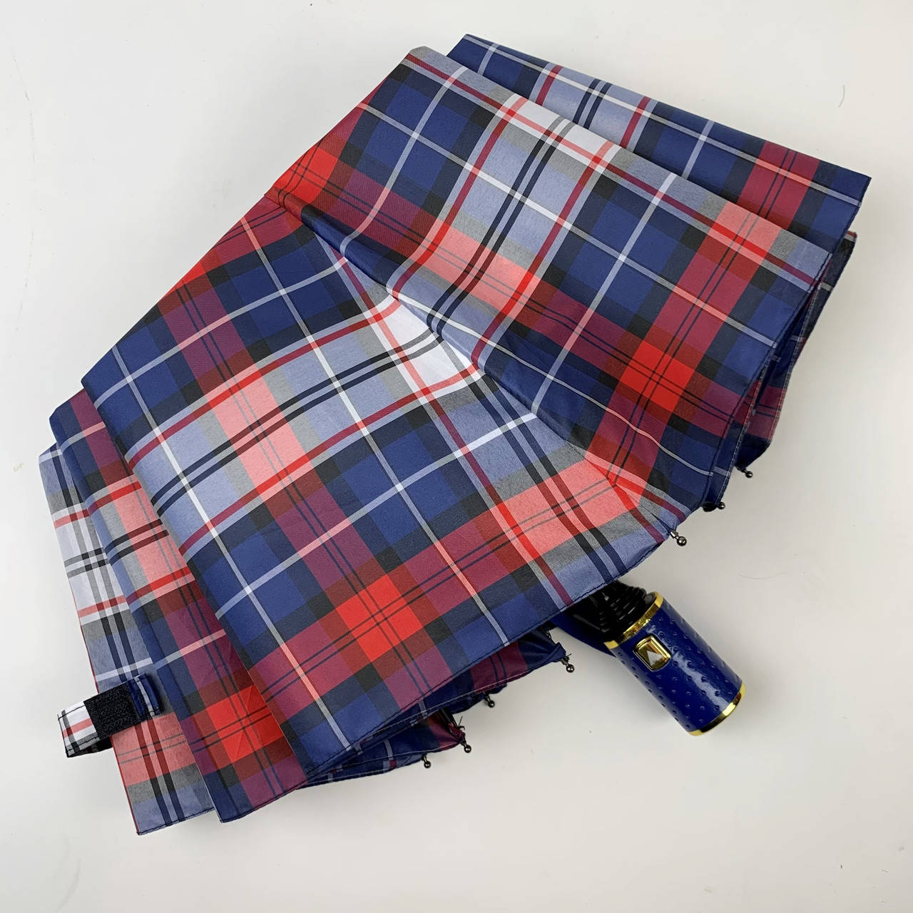 

Cкладной зонт-полуавтомат в клетку- узоры Barberi от Toprain, система антиветер, 151-12, Синий