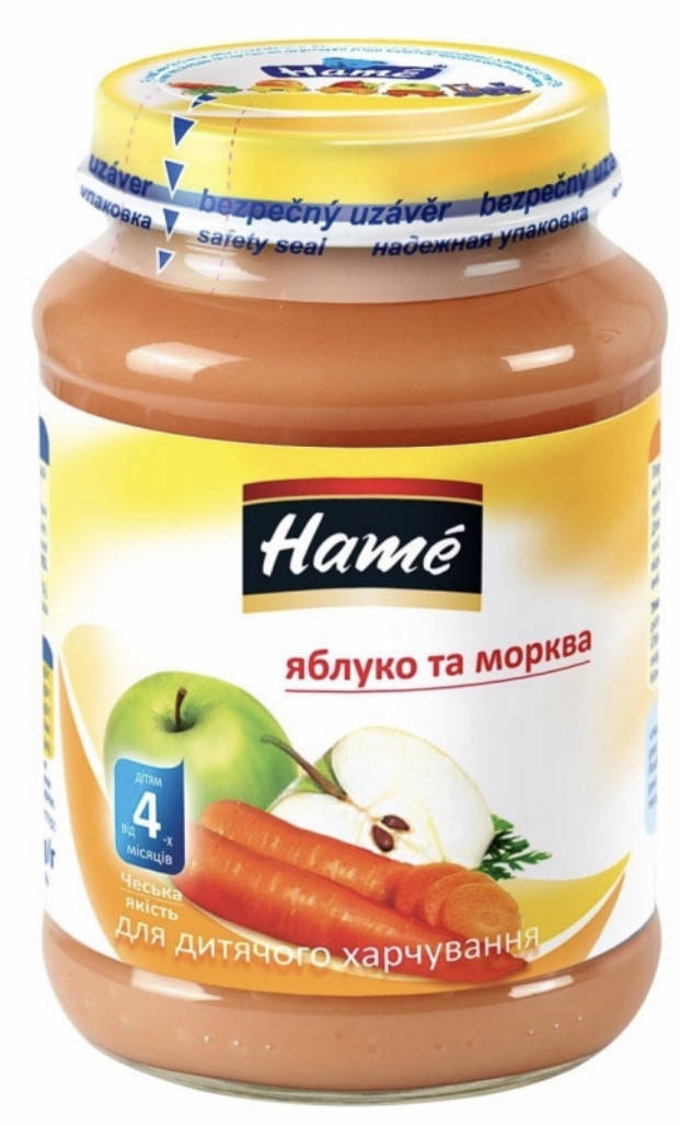 

Пюре фруктово-овощное пюре яблочное с морковью Hame, 190 г с 4 мес