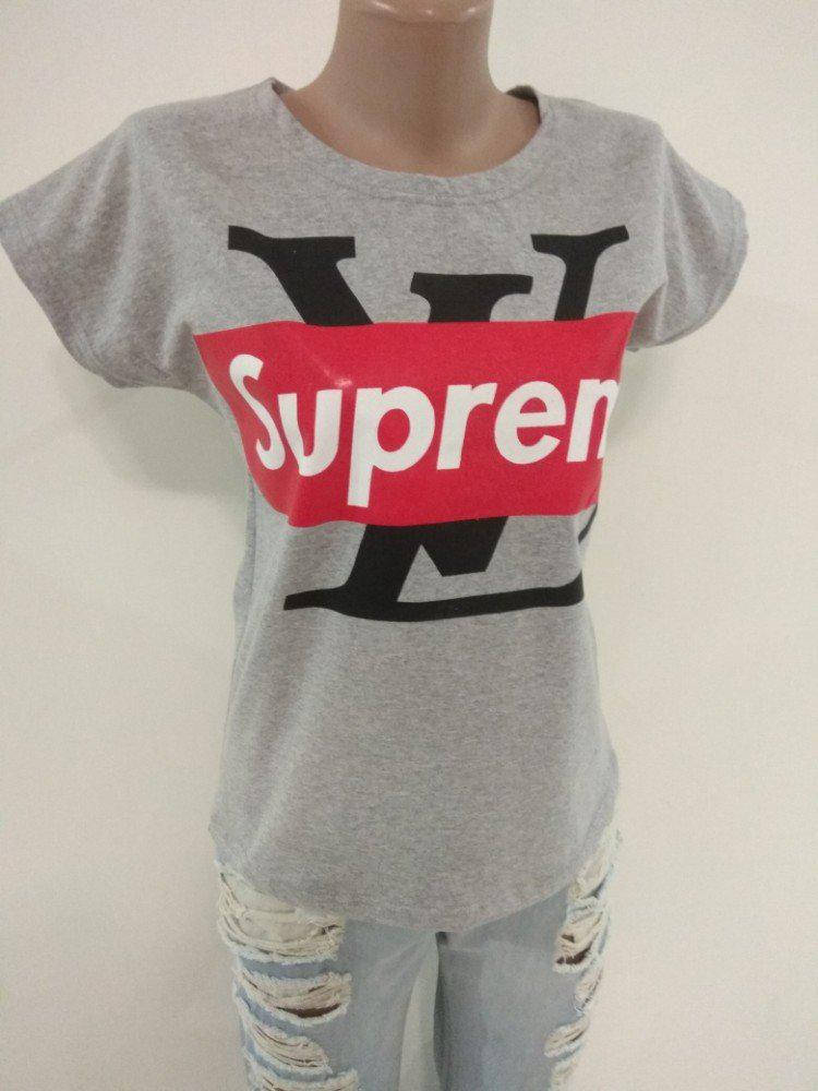 

Женская футболка в стиле SUPREME L, Серый
