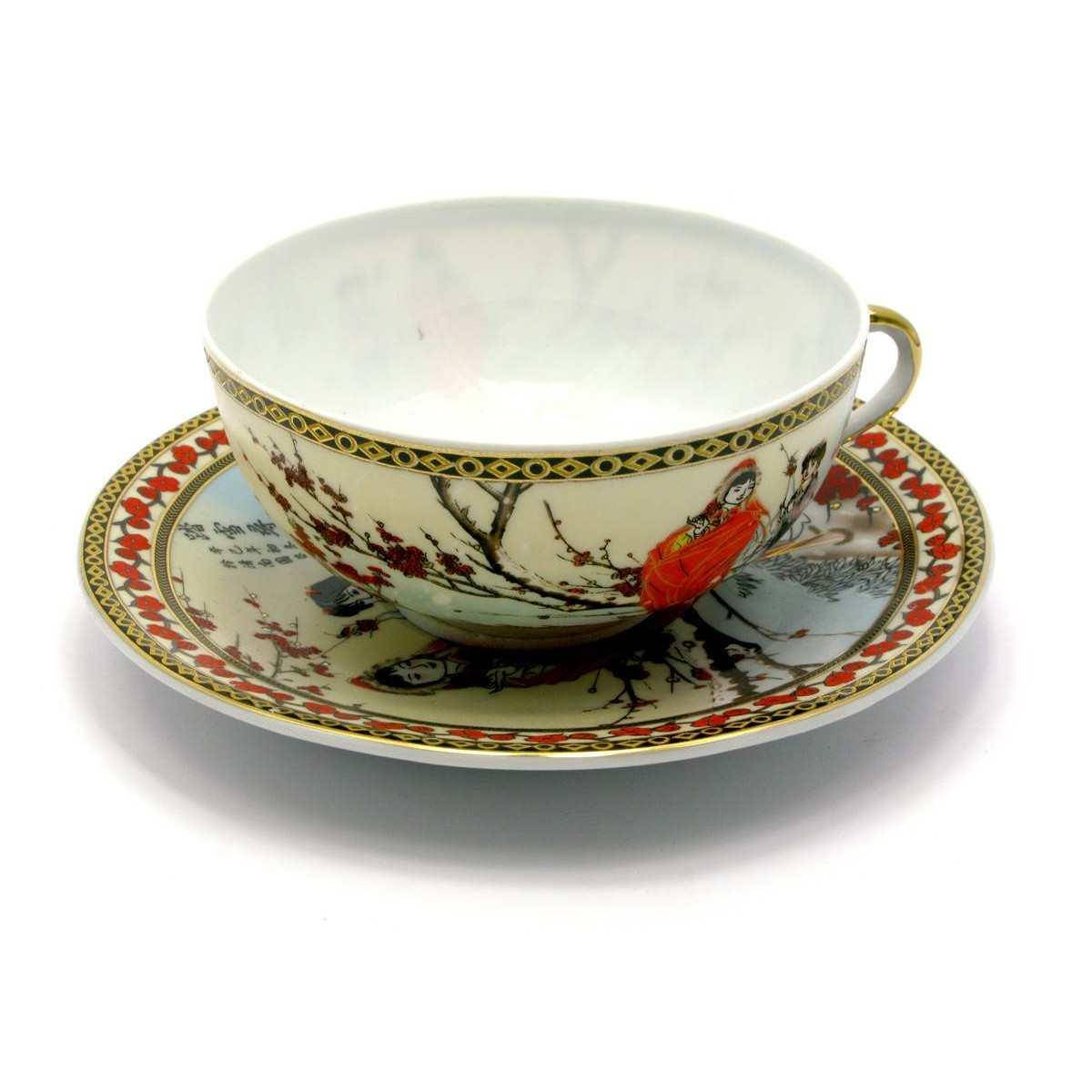 

Чашка+блюдце фарфор (150 мл)(SBS102) Девушки с сакурой (h-4,5см., d-9,5см.)