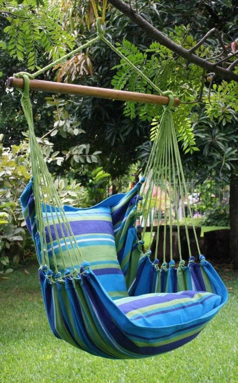 

Мексиканский гамак кресло, с планкой, с двумя подушками, хлопковый