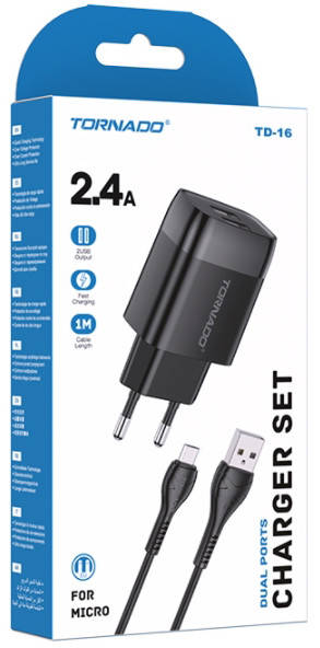 

Зарядное устройство Tornado TD-16 (2x USB, кабель micro-USB, 2.4A)