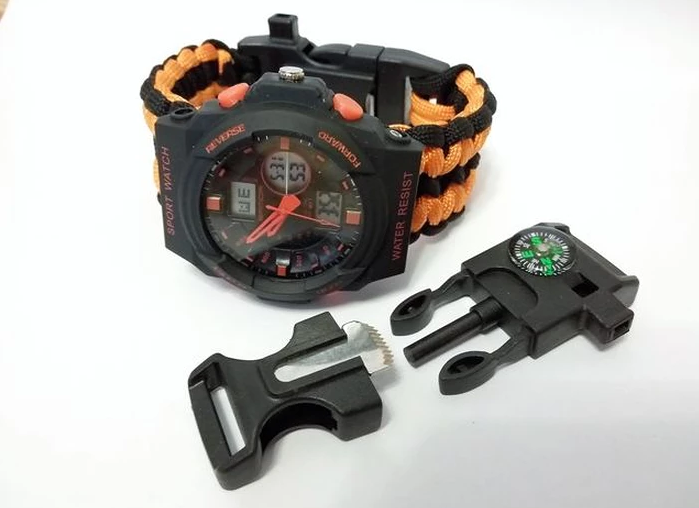 

Часы "SANDA " Водонепроницаемые и браслет выживания из паракорда 5 в 1